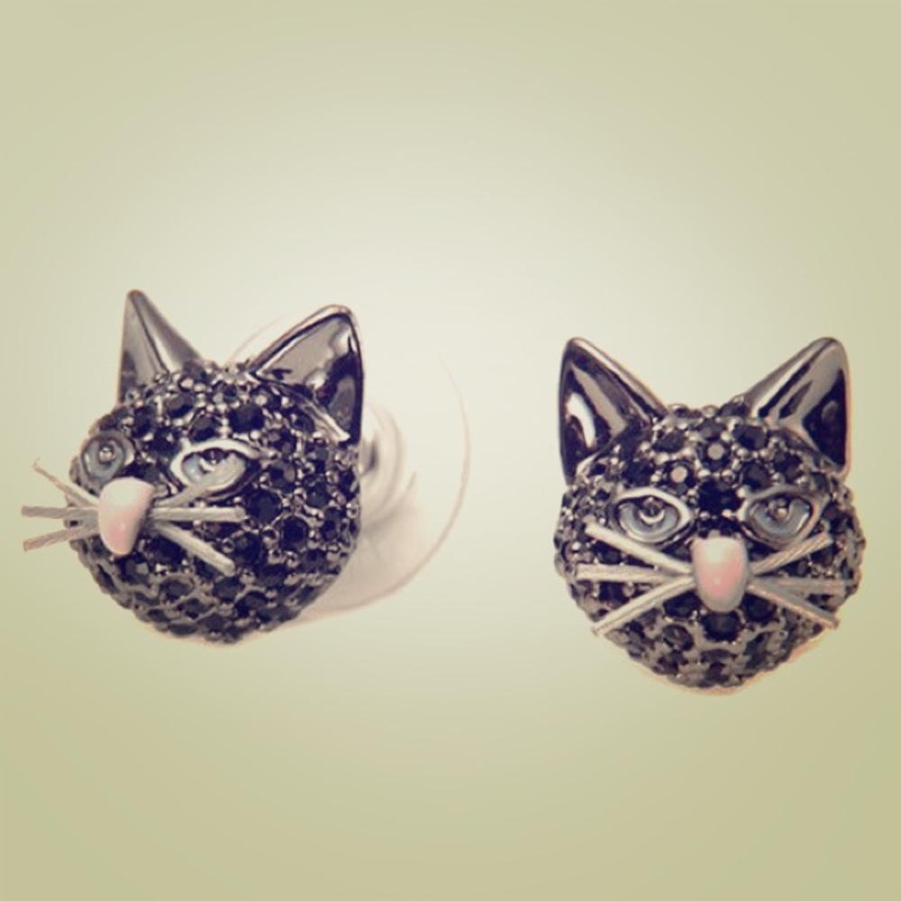 Kate spade Paved crystal cat earrings